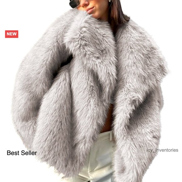 Faux Fur Coat Oversized Lapel Shaggy Fuzzy Winter Jacket Chic Warm Outfits